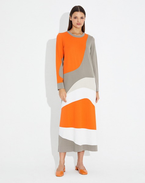 T23Y-4025 Wave Patterned Long Knitwear Dress - 1