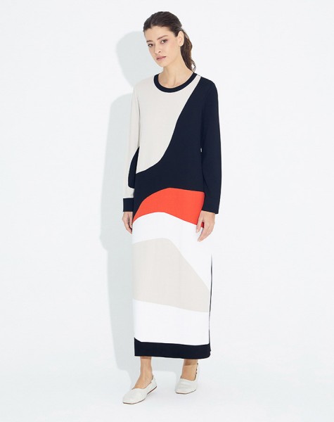 T23Y-4025 Wave Patterned Long Knitwear Dress - 7