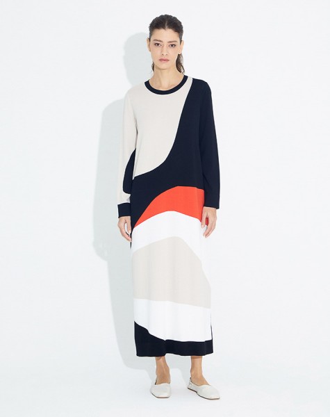 T23Y-4025 Wave Patterned Long Knitwear Dress - 8