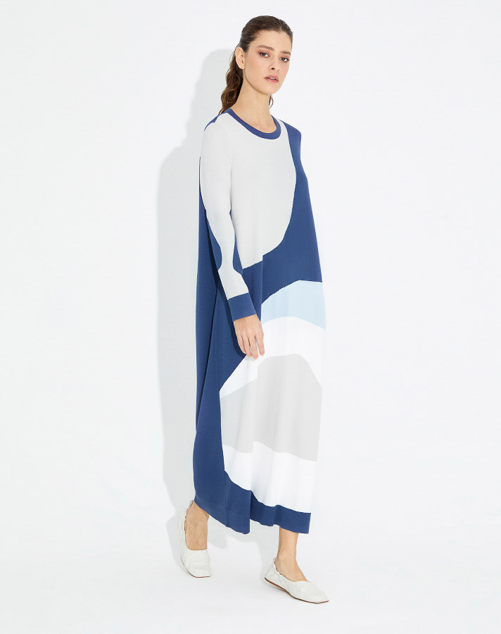 T23Y-4025 Wave Patterned Long Knitwear Dress - 10