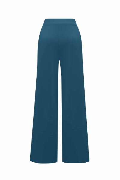 Wide Leg Dark Blue Knit Pants - MISS DALIDA (1)