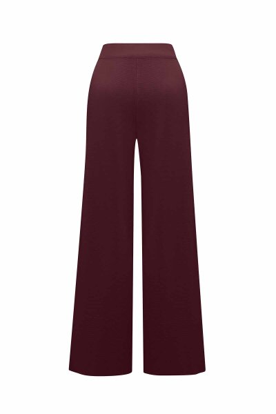 Wide Leg Knit Dark Burgundy Pants - 4