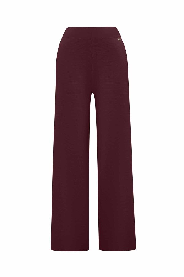 Wide Leg Knit Dark Burgundy Pants - 2