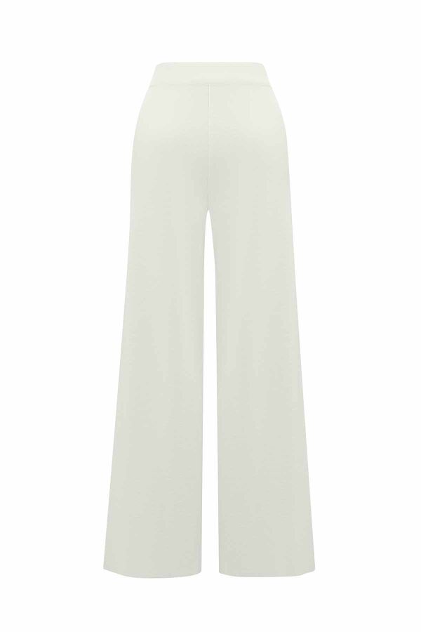 Wide Leg Knit Ecru Pants - 4