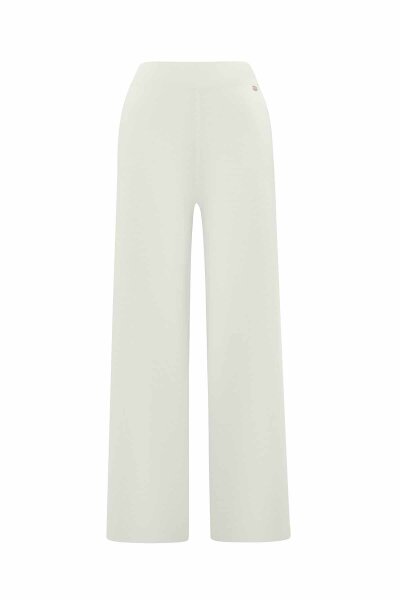 Wide Leg Knit Ecru Pants - 3