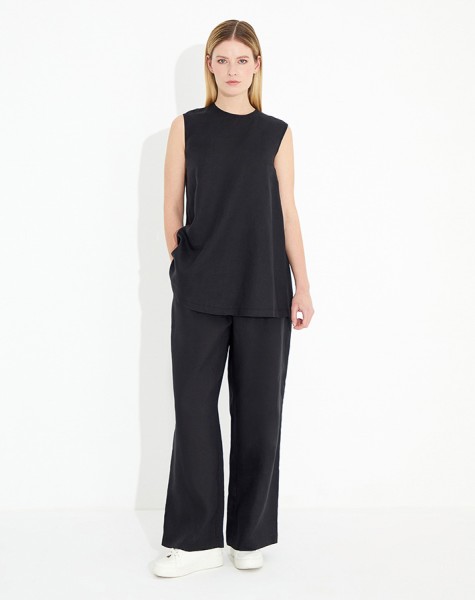 T23Y-7011 Wide Leg Linen Trousers with Elastic Waist - 7