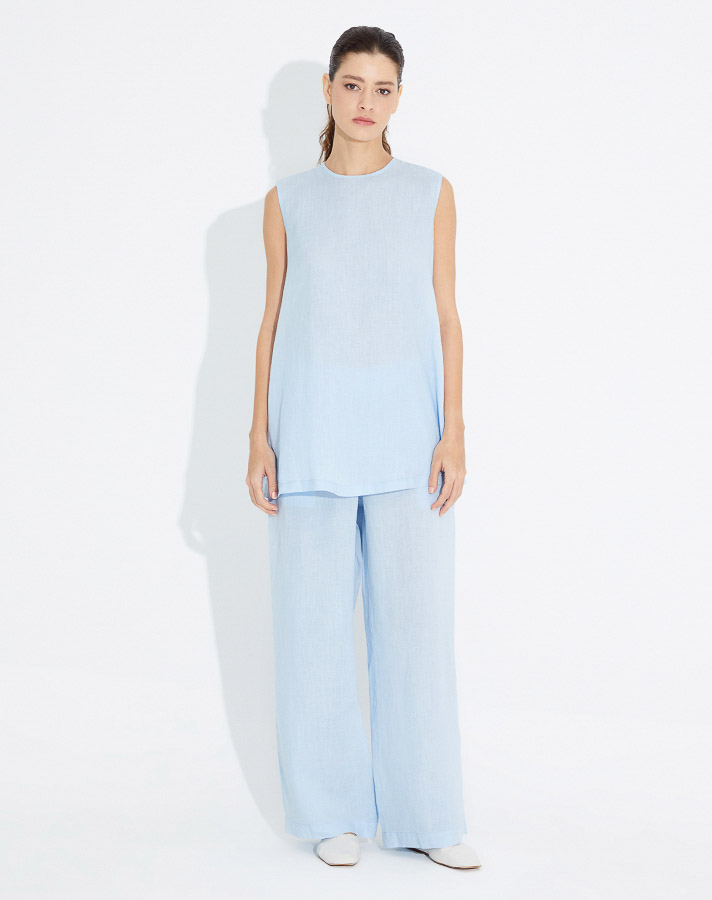 T23Y-7011 Wide Leg Linen Trousers with Elastic Waist - 6