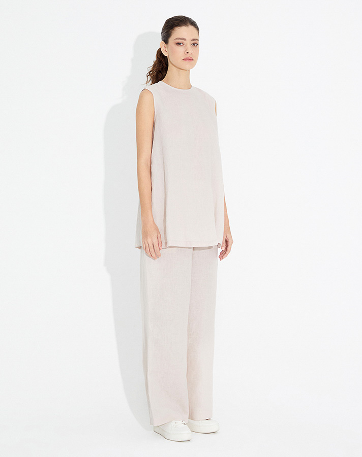 T23Y-7011 Wide Leg Linen Trousers with Elastic Waist - 5