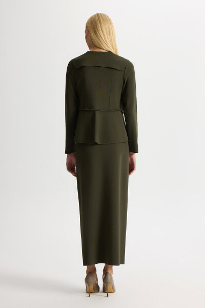 Yaka Detaylı Triko Şık Ceket Haki - 2