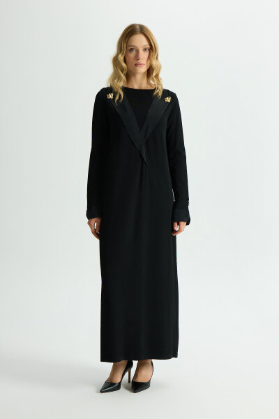 Yaka ve Bilek Detaylı Triko Elbise Siyah - 2