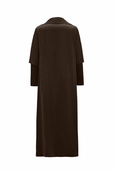 T26K-4006 Yakası Fermuarlı Cupro Elbise TAUPE - 2