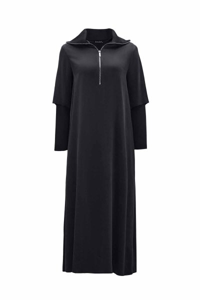 T26K-4006 Yakası Fermuarlı Cupro Elbise DARK GREY 