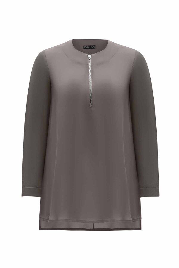 Yakası Fermuarlı Cupro Tunik - 6