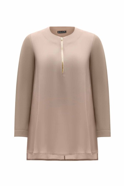 Yakası Fermuarlı Cupro Tunik - 8