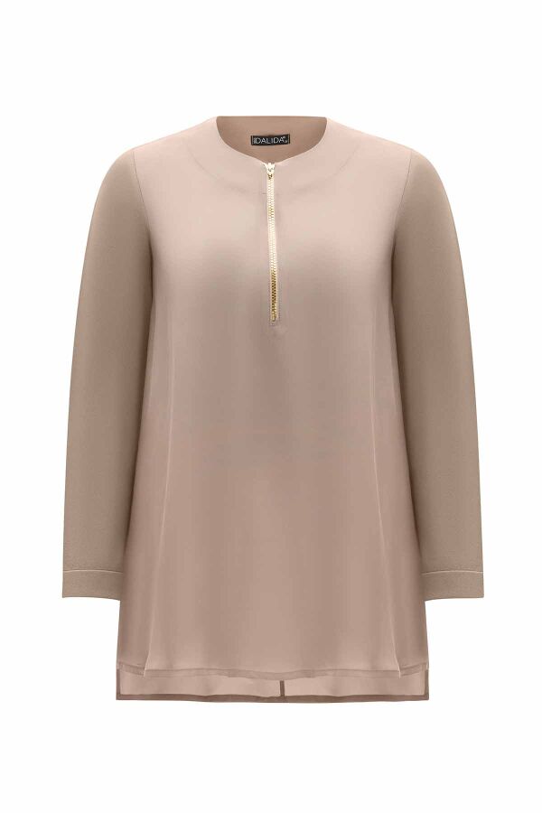 Yakası Fermuarlı Cupro Tunik - 8