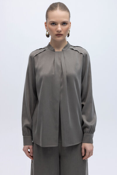 Yakası Hareketli İpek Cupro Gömlek Mink 