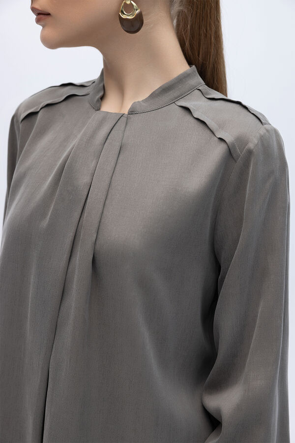 Yakası Hareketli İpek Cupro Gömlek Mink - 2
