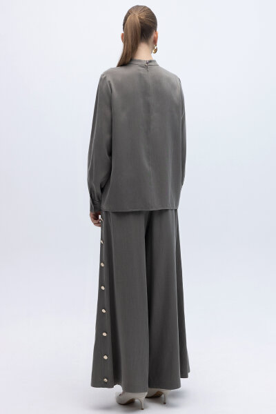 Yakası Hareketli İpek Cupro Gömlek Mink - 3
