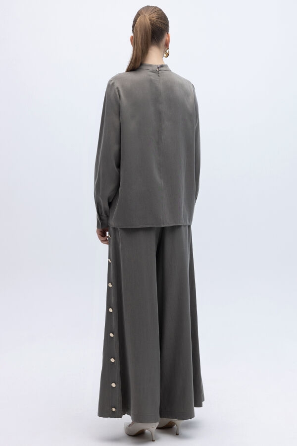 Yakası Hareketli İpek Cupro Gömlek Mink - 3