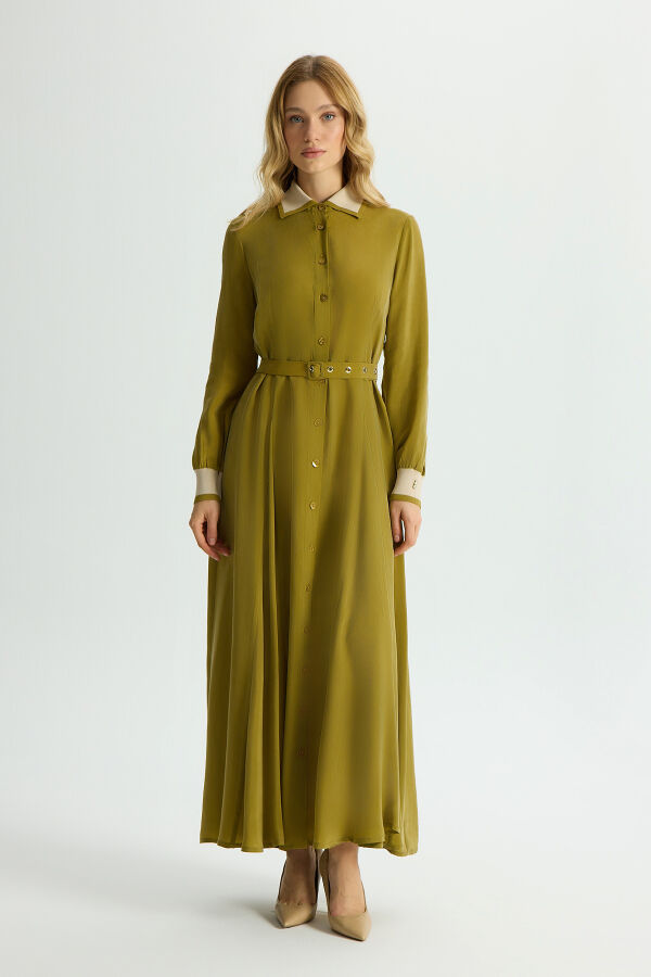 Knitted Cupro Dress with Collar and Wrists - 1