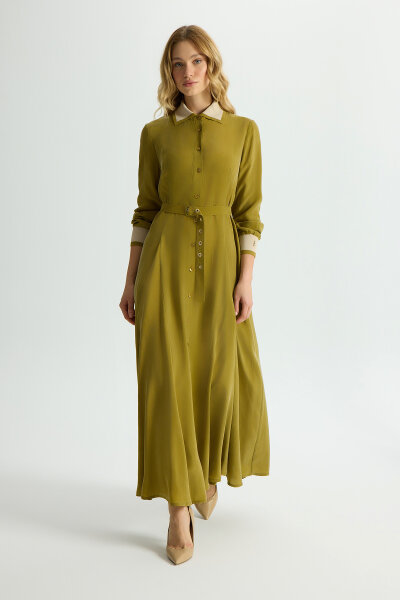 Knitted Cupro Dress with Collar and Wrists - 3