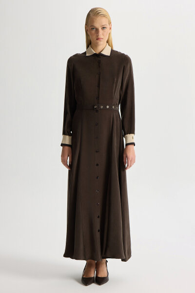 Knitted Cupro Dress with Collar and Wrists 