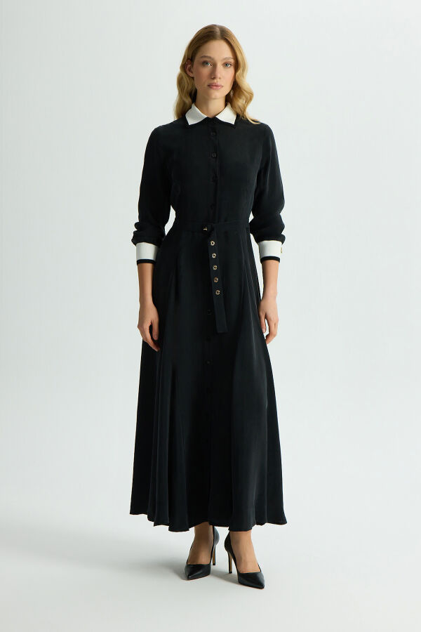 Knitted Cupro Dress with Collar and Wrists - 1