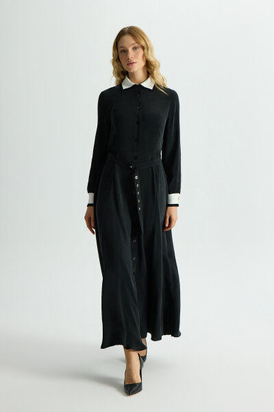 Knitted Cupro Dress with Collar and Wrists - 2