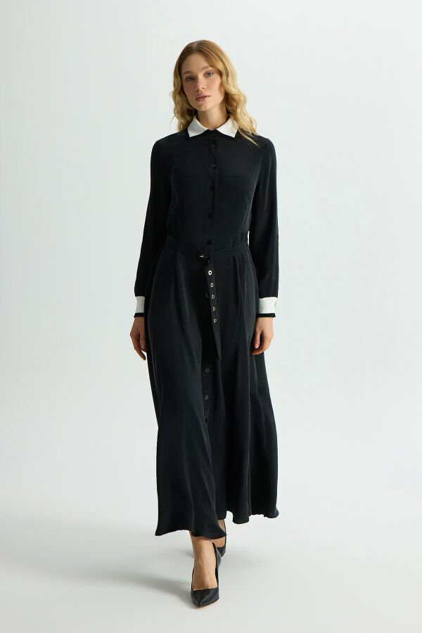 Knitted Cupro Dress with Collar and Wrists - 2