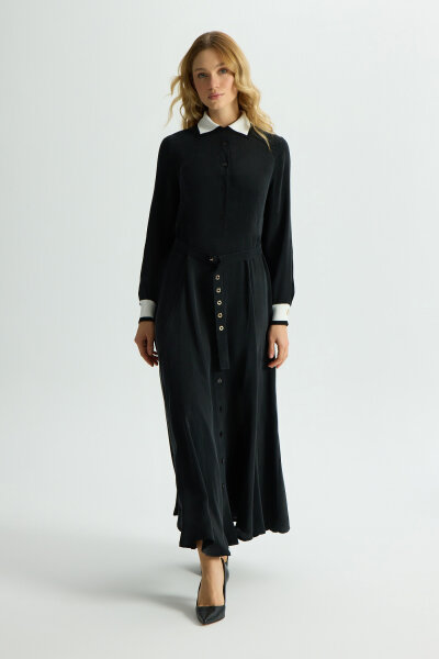 Knitted Cupro Dress with Collar and Wrists - 3