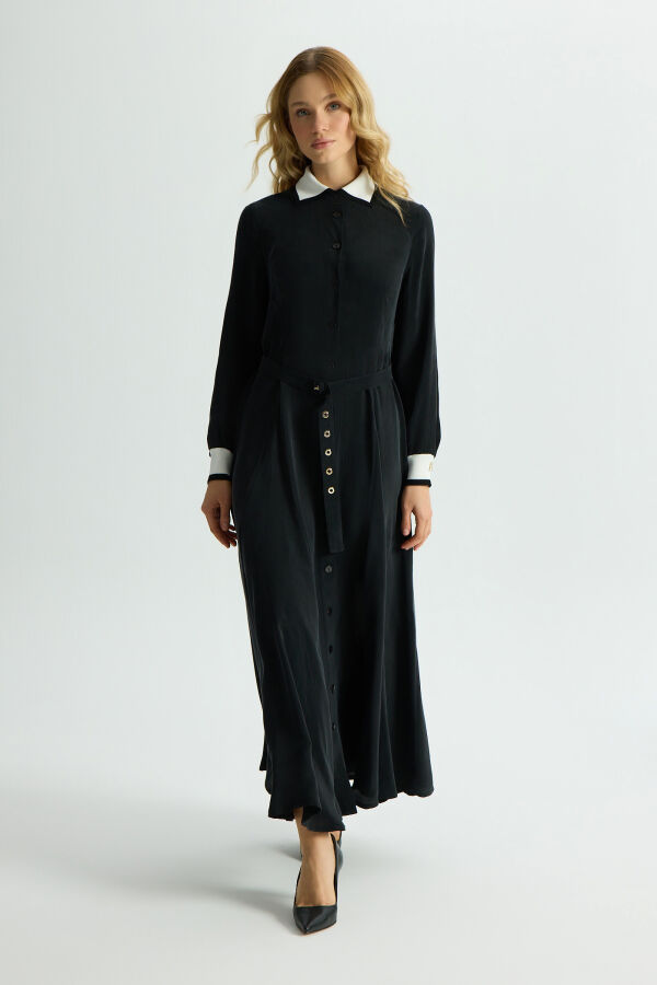 Knitted Cupro Dress with Collar and Wrists - 3