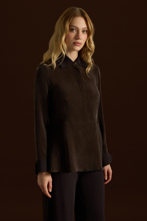 Cupro Tunic with Knitwear Detail on Collar and Cuff - 1