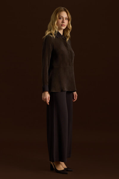 Cupro Tunic with Knitwear Detail on Collar and Cuff - 4