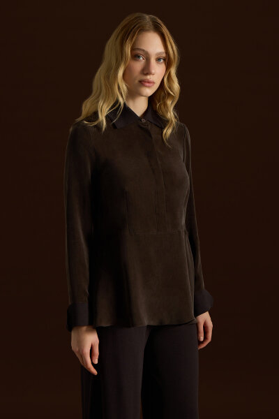 Cupro Tunic with Knitwear Detail on Collar and Cuff 