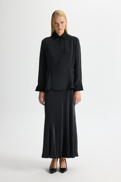 Cupro Tunic with Knitwear Detail on Collar and Cuff - 2