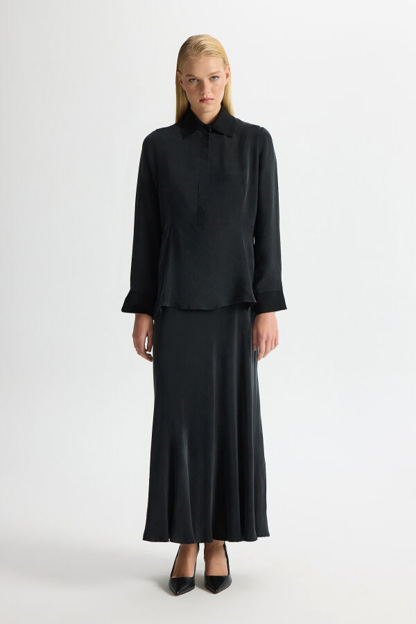 Cupro Tunic with Knitwear Detail on Collar and Cuff - 2