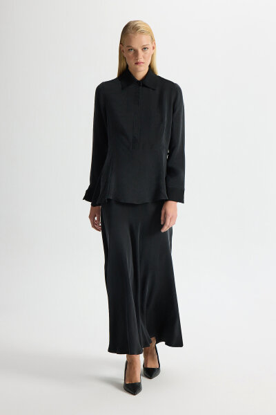 Cupro Tunic with Knitwear Detail on Collar and Cuff - 3