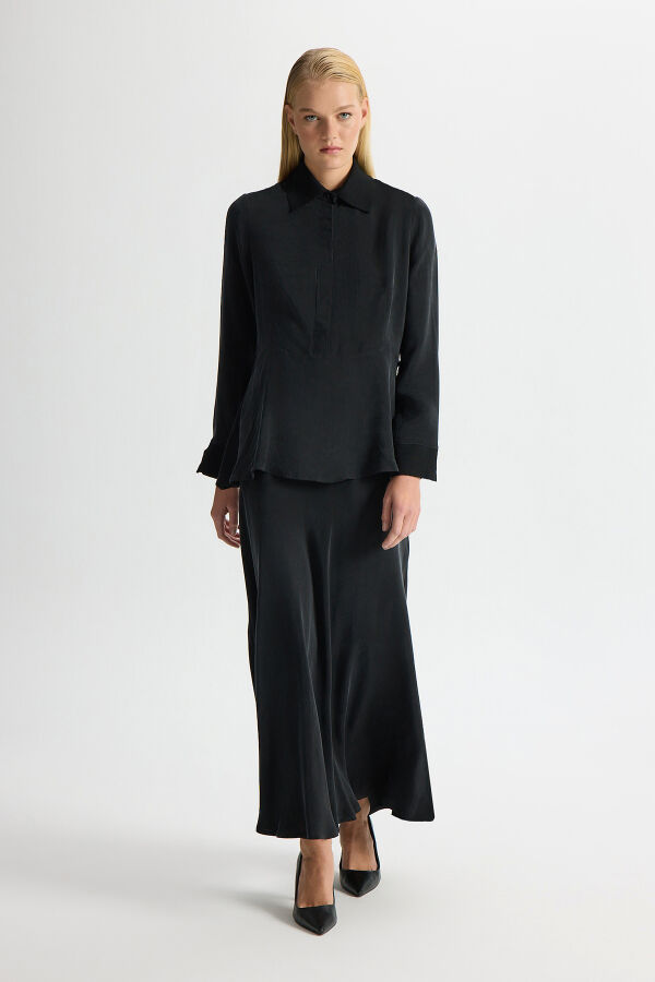 Cupro Tunic with Knitwear Detail on Collar and Cuff - 3