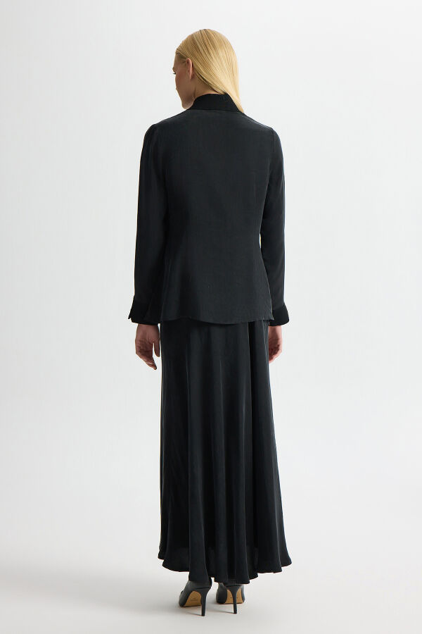 Cupro Tunic with Knitwear Detail on Collar and Cuff - 4