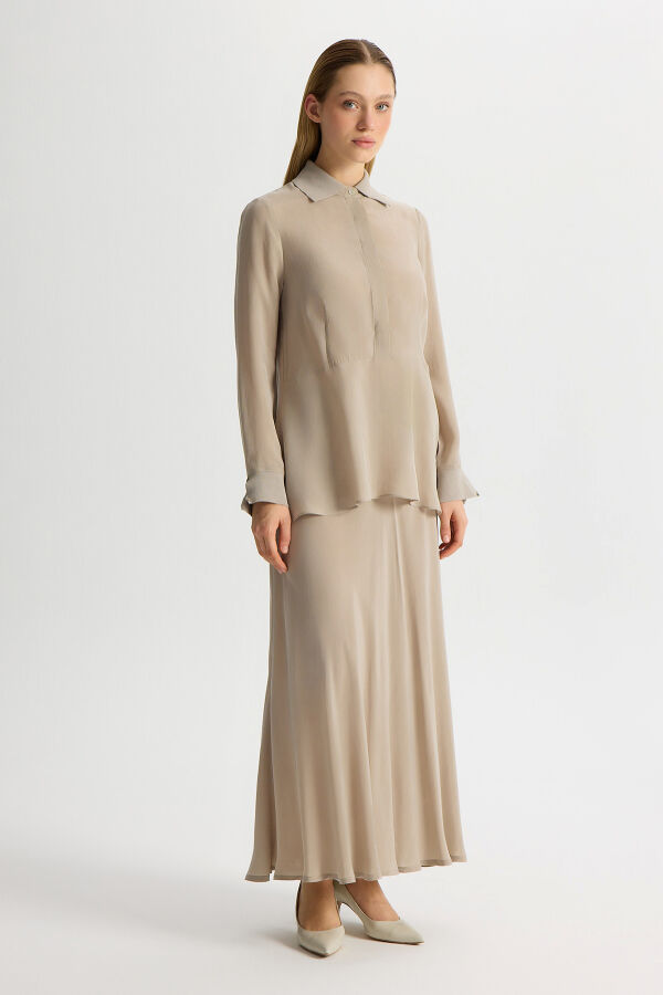 Cupro Tunic with Knitwear Detail on Collar and Cuff - 2