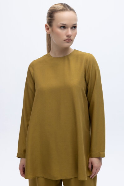 Yanı Yırtmaçlı Uzun Kollu Keten Tunik Amber - MISS DALIDA