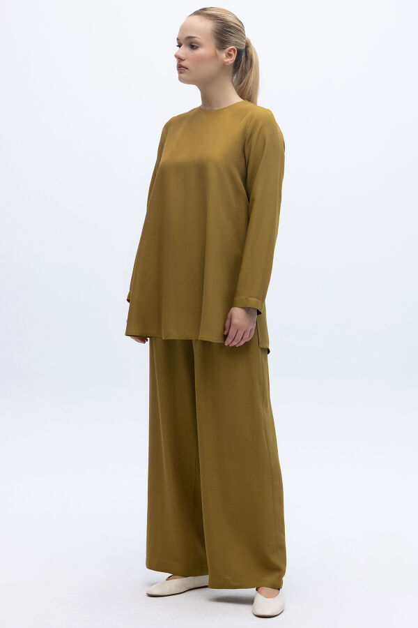 Yanı Yırtmaçlı Uzun Kollu Keten Tunik Amber - 4