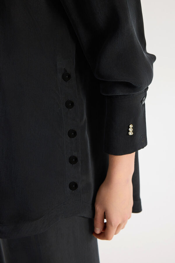 Shirt Collar Cupro Tunic with Buttons on the Sides - 2