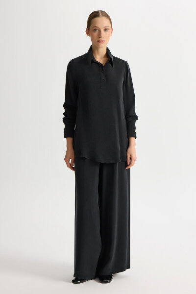 Shirt Collar Cupro Tunic with Buttons on the Sides - 3