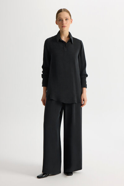 Shirt Collar Cupro Tunic with Buttons on the Sides - 4