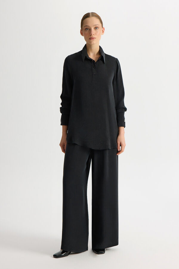 Shirt Collar Cupro Tunic with Buttons on the Sides - 4