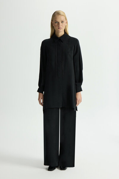 Wide Leg Cupro Trousers with Side Embroider - MISS DALIDA