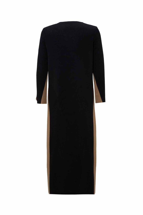 T26K-4017 Yanları Renkli Triko Elbise BLACK / CAMEL - 2