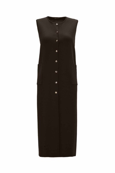 Yuvarlak Yaka Çıtçıtlı Triko Kahverengi Yelek 