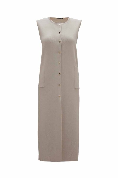 T26K-1002 Yuvarlak Yaka Çıtçıtlı Triko Yelek ELSA-STONE - MISS DALIDA